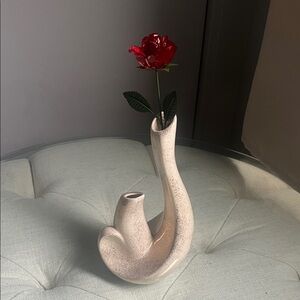 Vintage Mid-Century Modern Ceramic Pottery Cream Gold Speckle Vase Sculpture